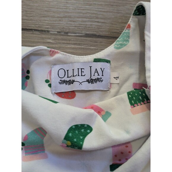 Ollie Jay White Long Sleeve Cotton Dress Holiday Christmas Stocking Girls 4 - Picture 3 of 7